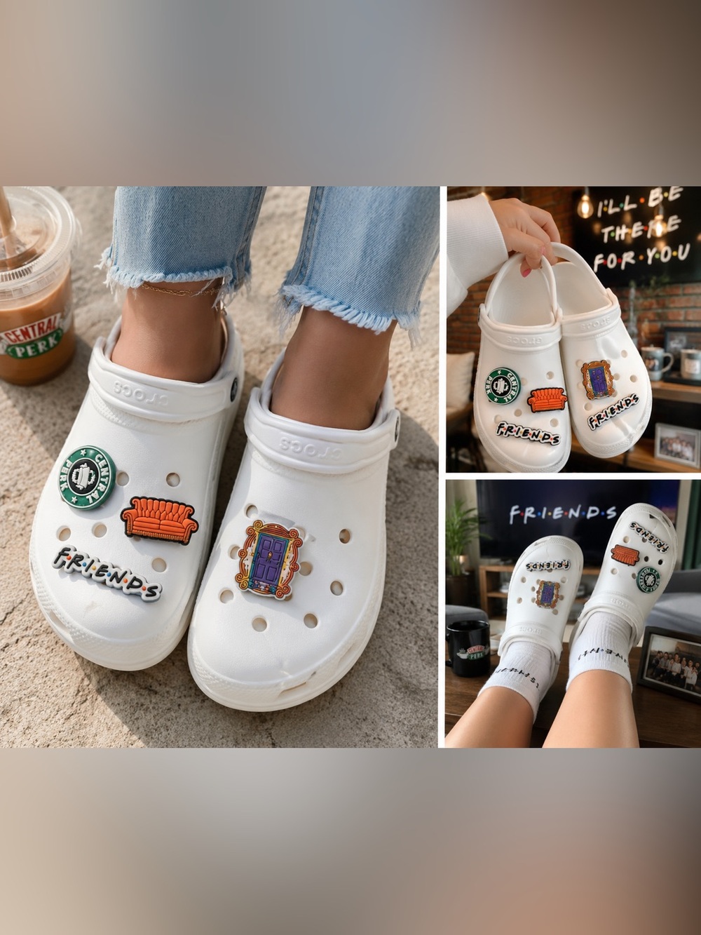 ☕ Friends TV Show Inspired Shoe Charms – 4-Piece Set